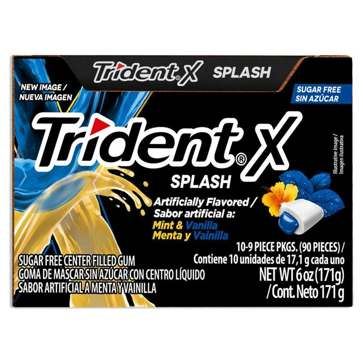 TRIDENT - Chicle Trident Splash Sin Azúcar Sabor Menta Vainilla Caja 10 Und