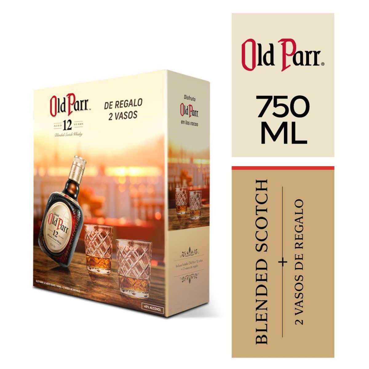 OLD PARR - Whisky Old Parr 750 mL + 2 Vasos