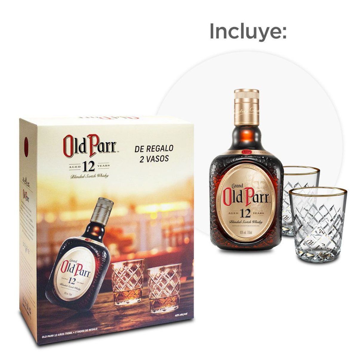 OLD PARR - Whisky Old Parr 750 mL + 2 Vasos