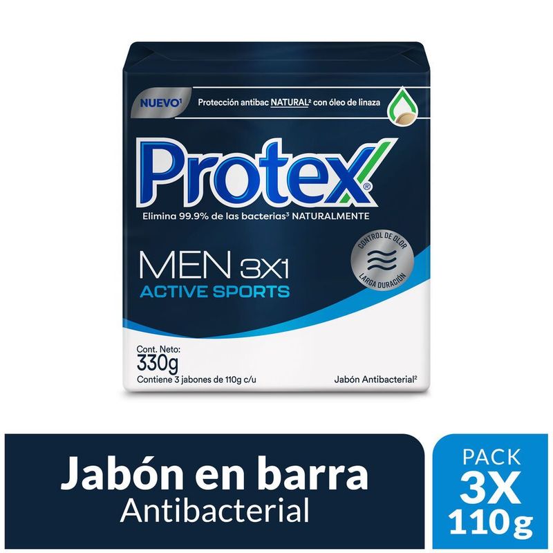 PROTEX - Jabón Protex Men Sport Antibacterial Pack 3 Empaques 110 g