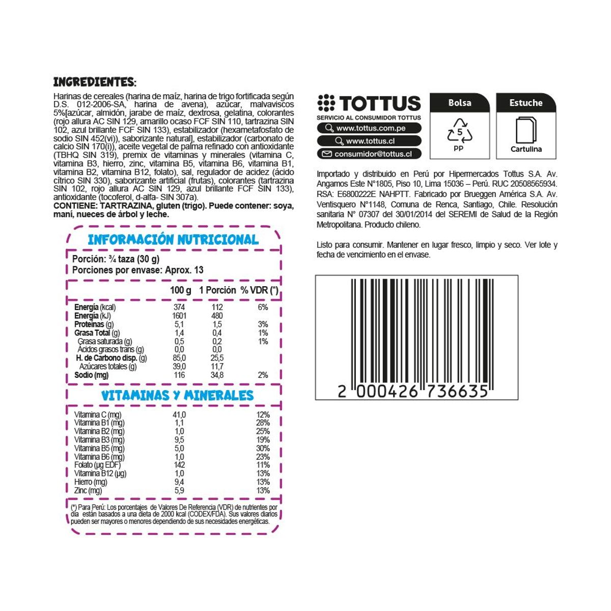 TOTTUS KIDS - Aritos Frutales Tottus Kids con Marshmallows Empaque 380 g