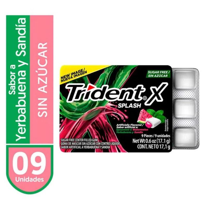 TRIDENT - Chicle Trident Splash Sin Azúcar sabor Yerbabuena Sandia 9 Unidades