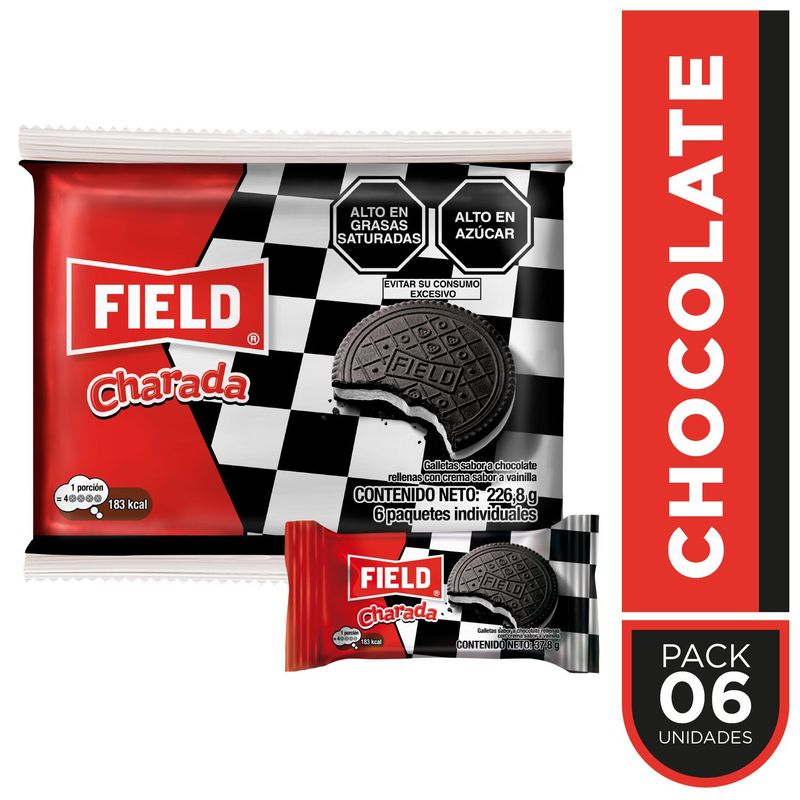 FIELD - Sixpack de Galletas Charada Sabor Chocolate y Rellenas de Vainilla