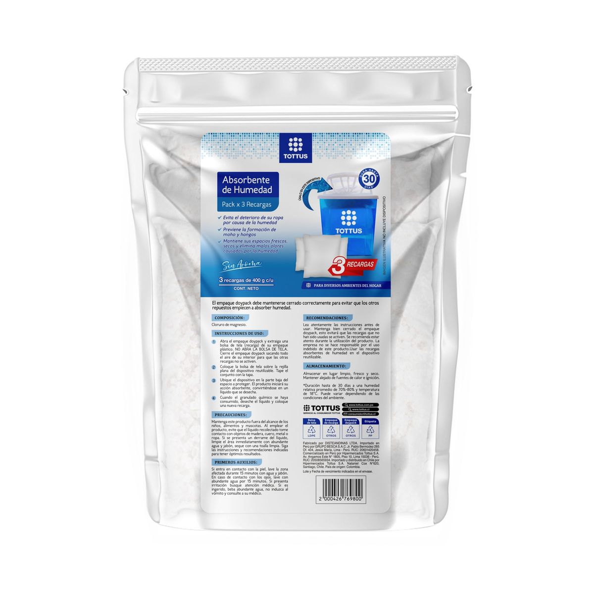 TOTTUS - Absorbente de Humedad Tottus Sin Aroma Empaque 3 Und