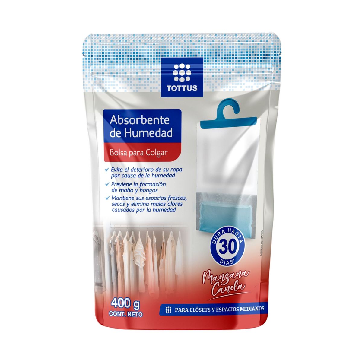 TOTTUS - Absorbente de Humedad para Colgar Tottus Manzana Canela Empaque 400 g