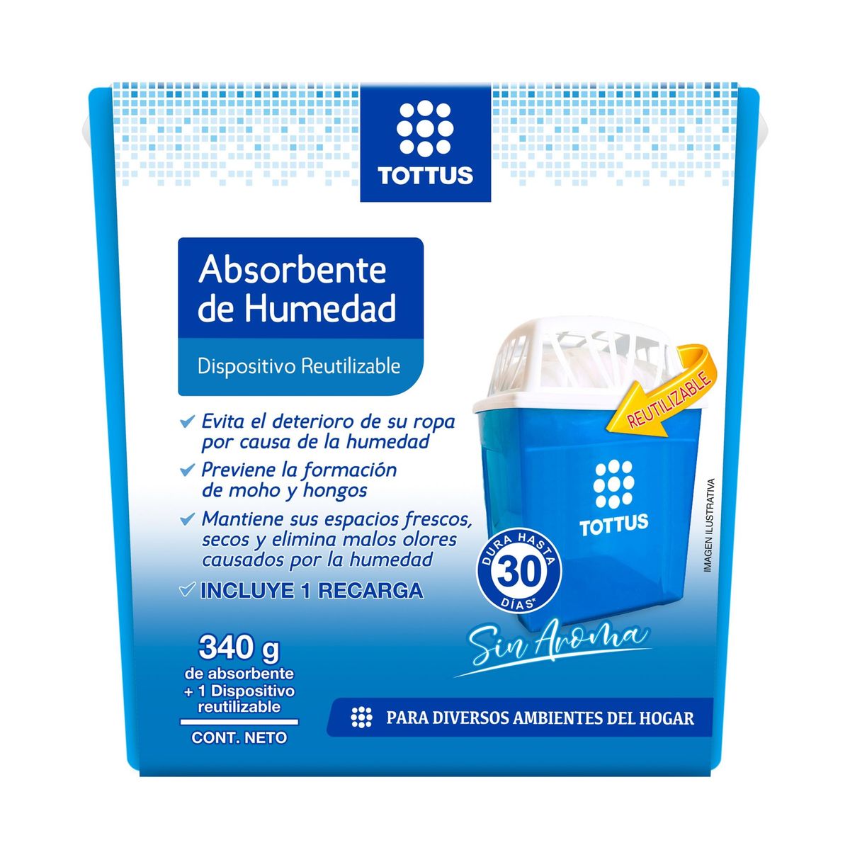TOTTUS - Dispositivo Absorbente de Humedad Tottus Sin Aroma + 1 Recarga