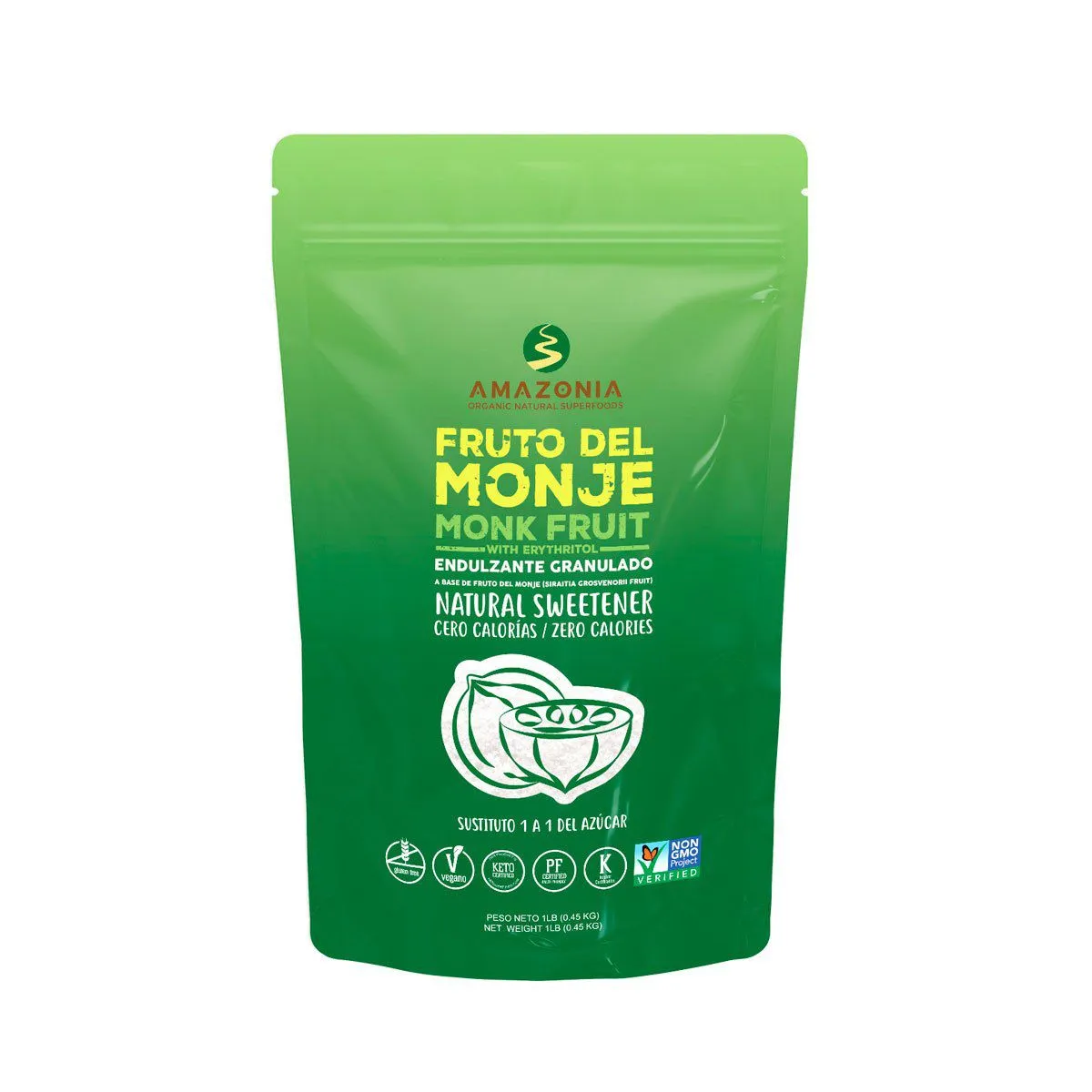 AMAZONIA - Endulzante Granulado Monk Fruit Amazonia Empaque 450 g