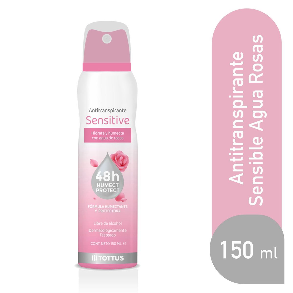 TOTTUS - Antitranspirante en Spray Tottus Mujer Sensitive Agua de Rosas Envase 150 mL