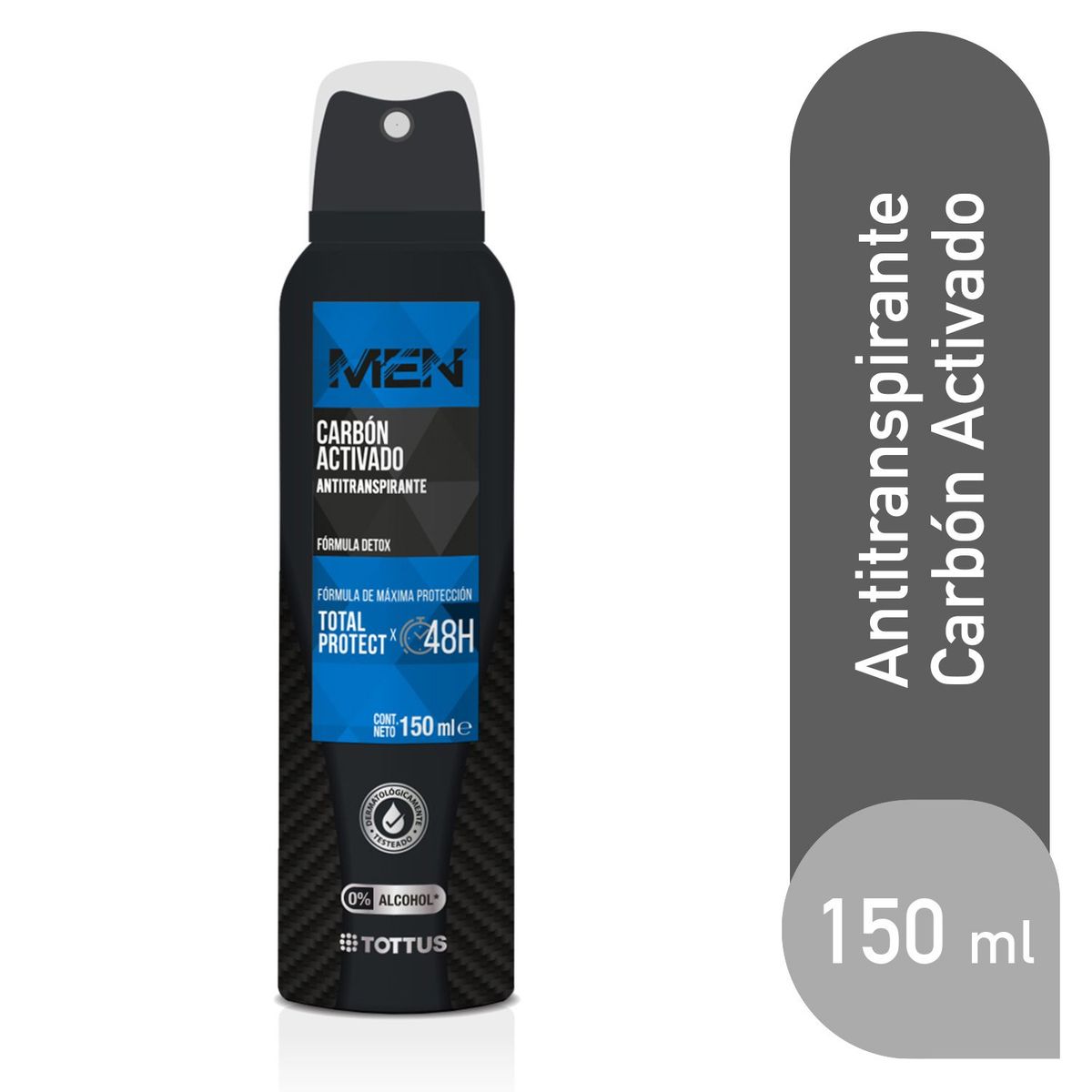TOTTUS - Antitranspirante en Spray Tottus Hombre Carbón Activado Envase 150 mL