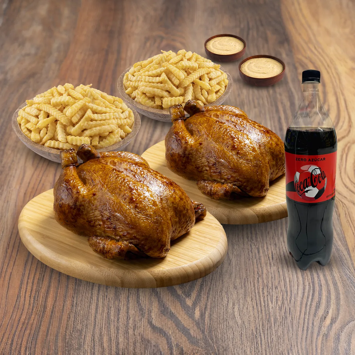 TOTTUS - 2 Pollos Rostizado + 2 Porciones De Papas + Coca Cola Sin Azúcar 1.5 L + 2 Ajíes