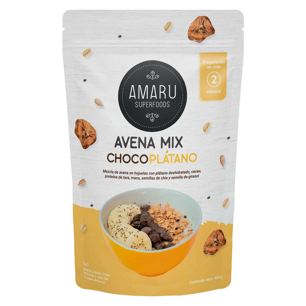 AMARU SUPERFOODS - Avena Mix Amaru Superfoods Choco Plátano Empaque 400 g
