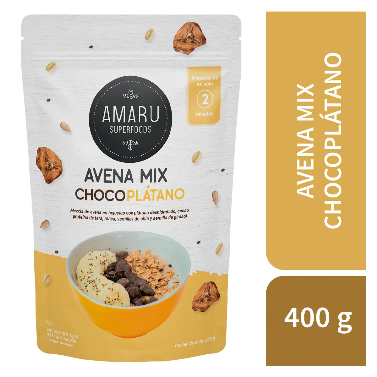 AMARU SUPERFOODS - Avena Mix Amaru Superfoods Choco Plátano Empaque 400 g