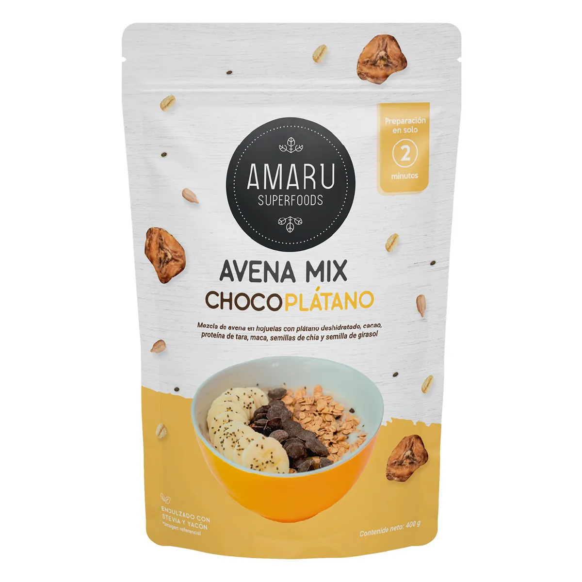 AMARU SUPERFOODS - Avena Mix Amaru Superfoods Choco Plátano Empaque 400 g