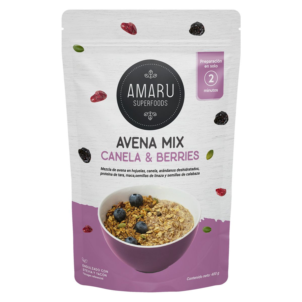 AMARU SUPERFOODS - Avena Mix Amaru Superfoods Canela & Berries Empaque 400 g