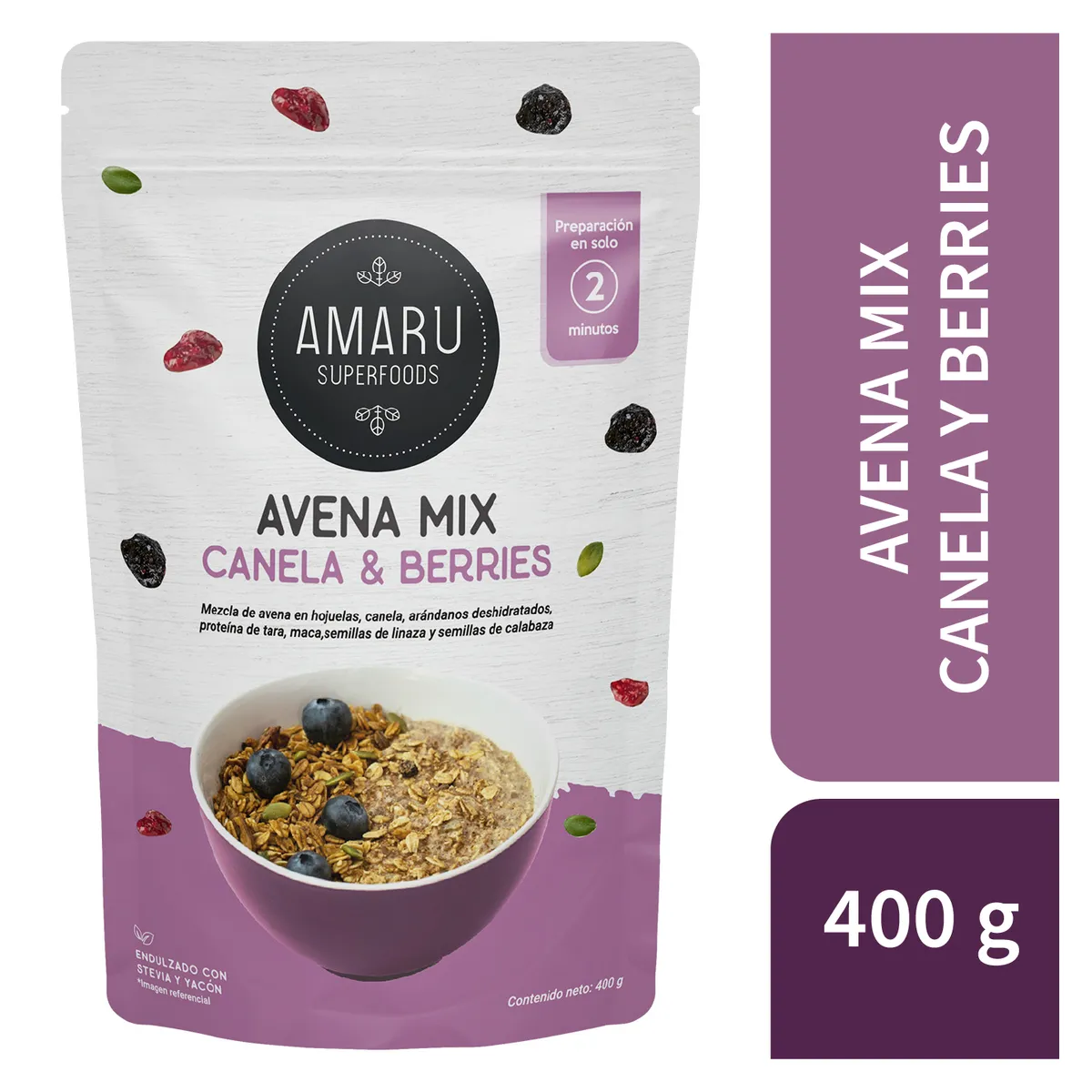 AMARU SUPERFOODS - Avena Mix Amaru Superfoods Canela & Berries Empaque 400 g