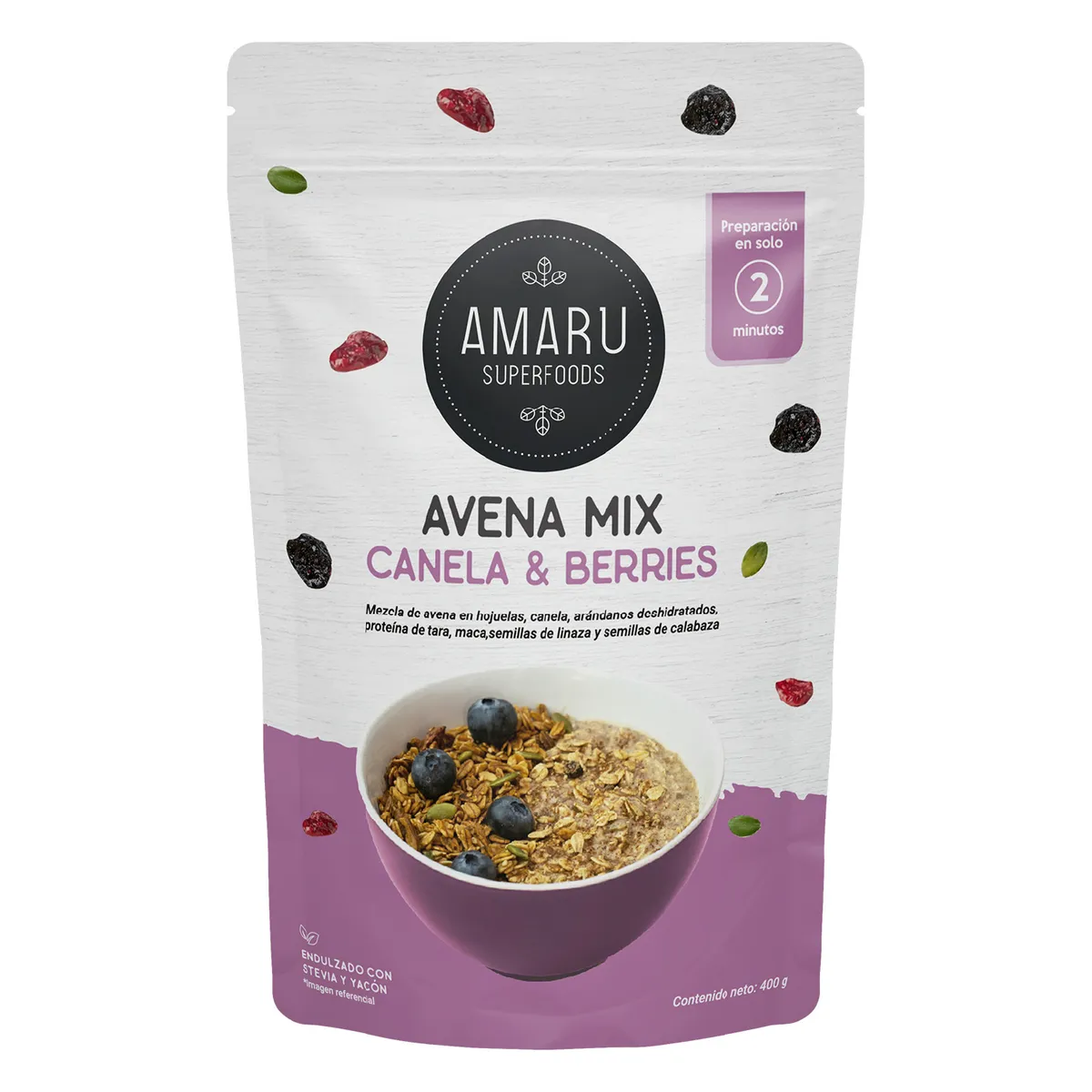 AMARU SUPERFOODS - Avena Mix Amaru Superfoods Canela & Berries Empaque 400 g
