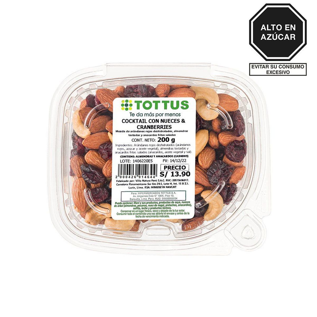 TOTTUS - Cocktail Tottus Nueces y Cranberries Envase 200 g
