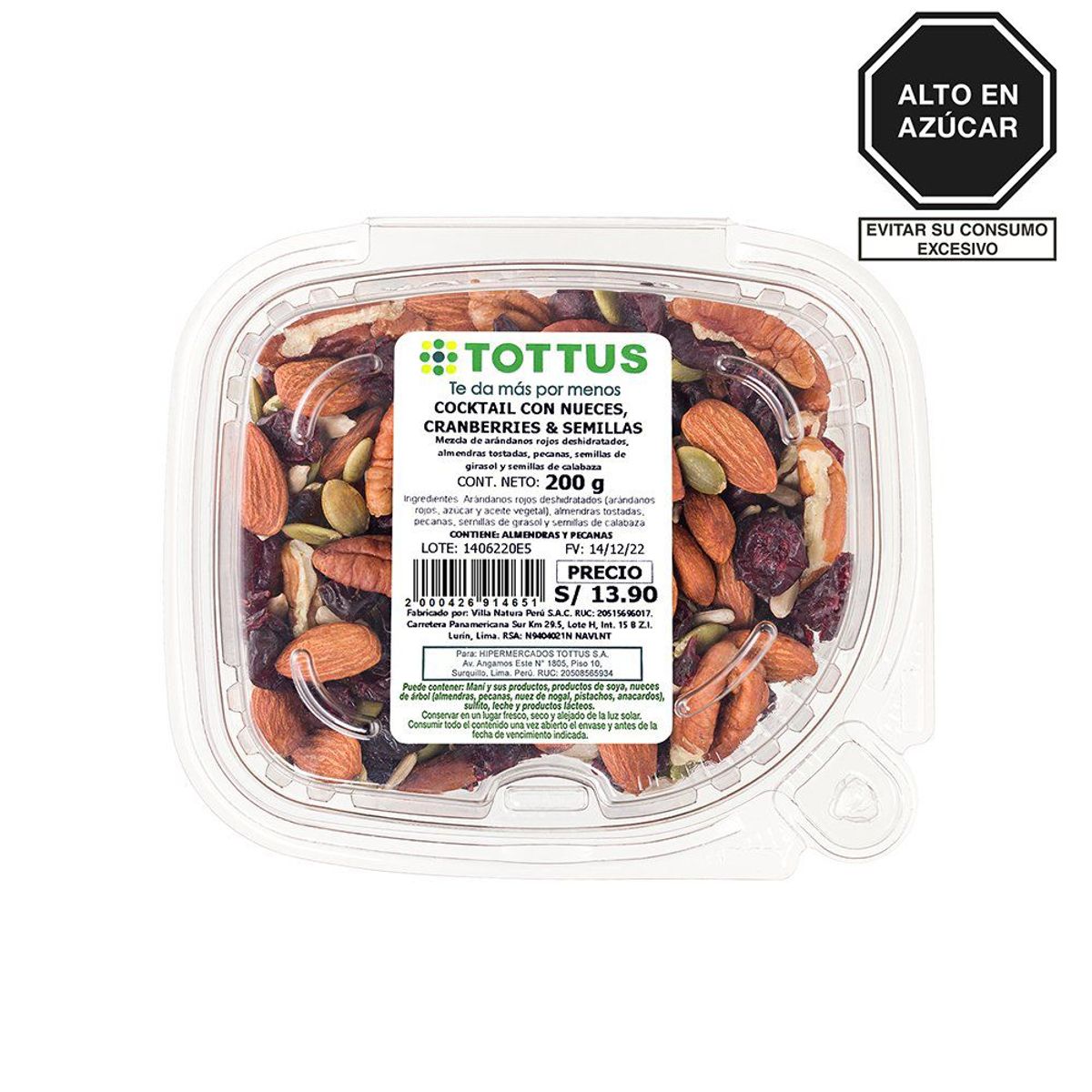 TOTTUS - Cocktail Tottus Nueces Cranberries y Semillas Envase 200 g