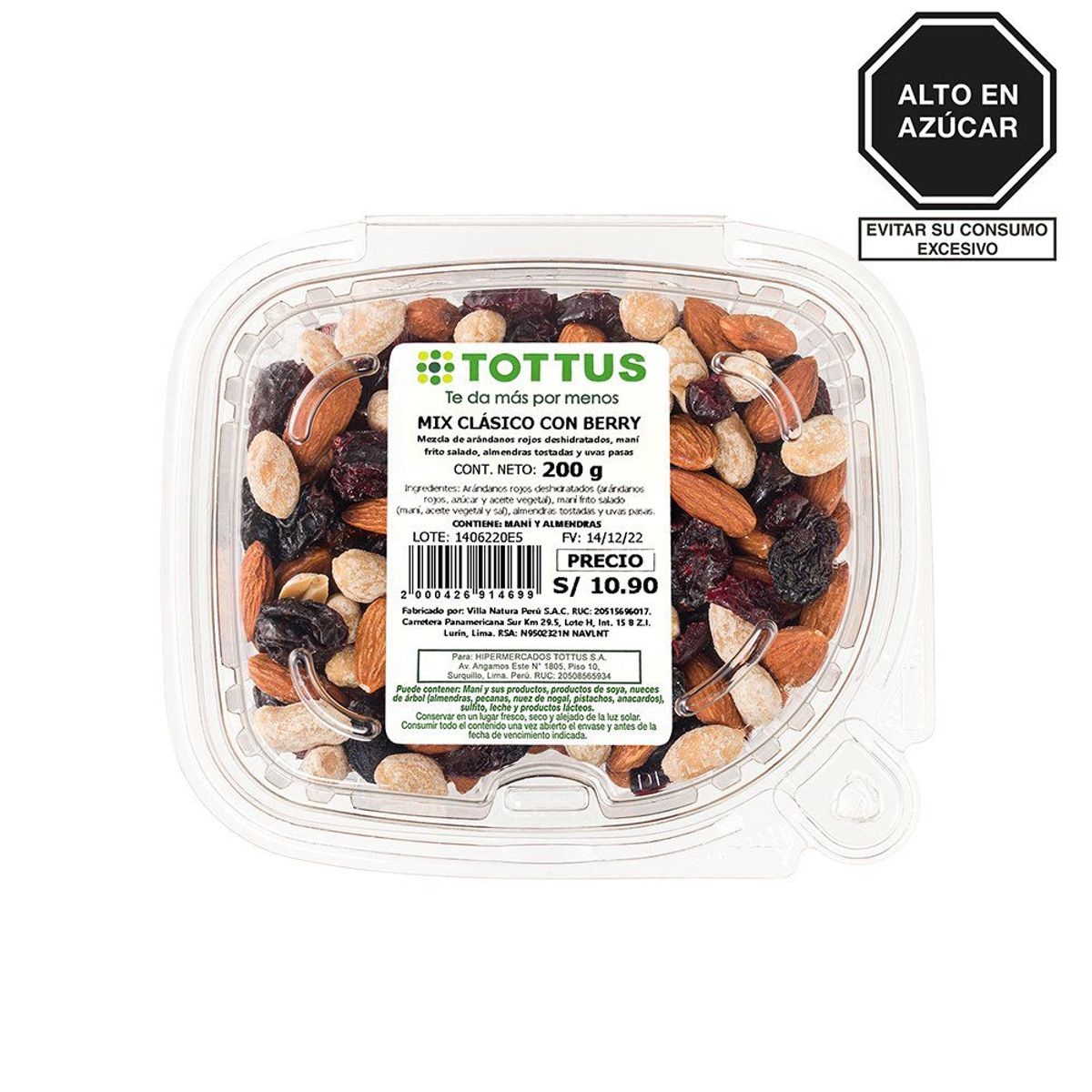 TOTTUS - Frutos Secos Tottus Mix Clásico con Berry Envase 200 g