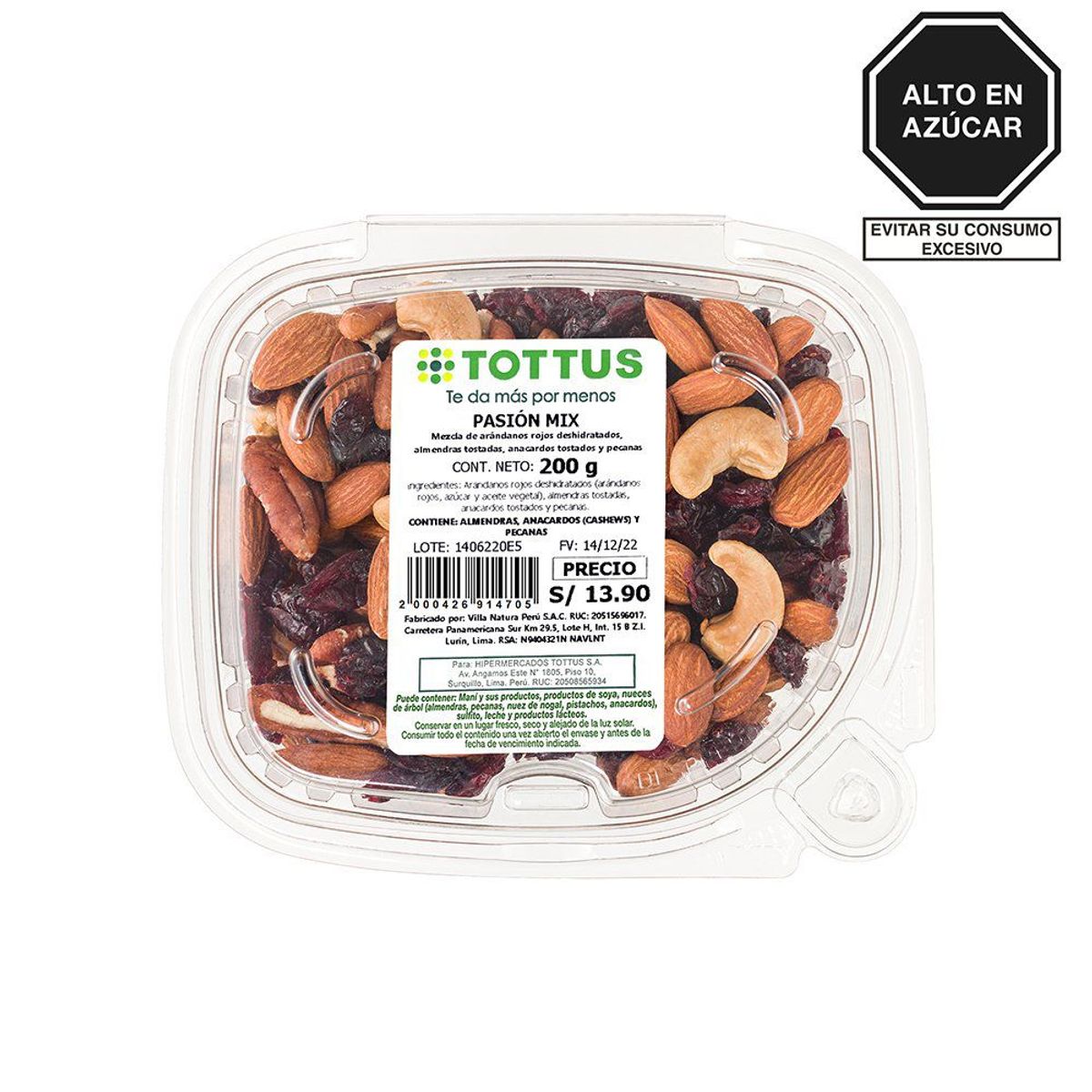 TOTTUS - Frutos Secos Tottus Pasión Mix Envase 200 g