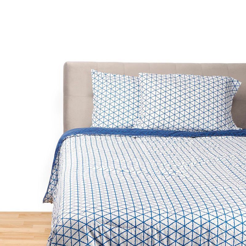 PRECIO UNO - Cubrecama Estampado 2 Plz Pu Geo Azul