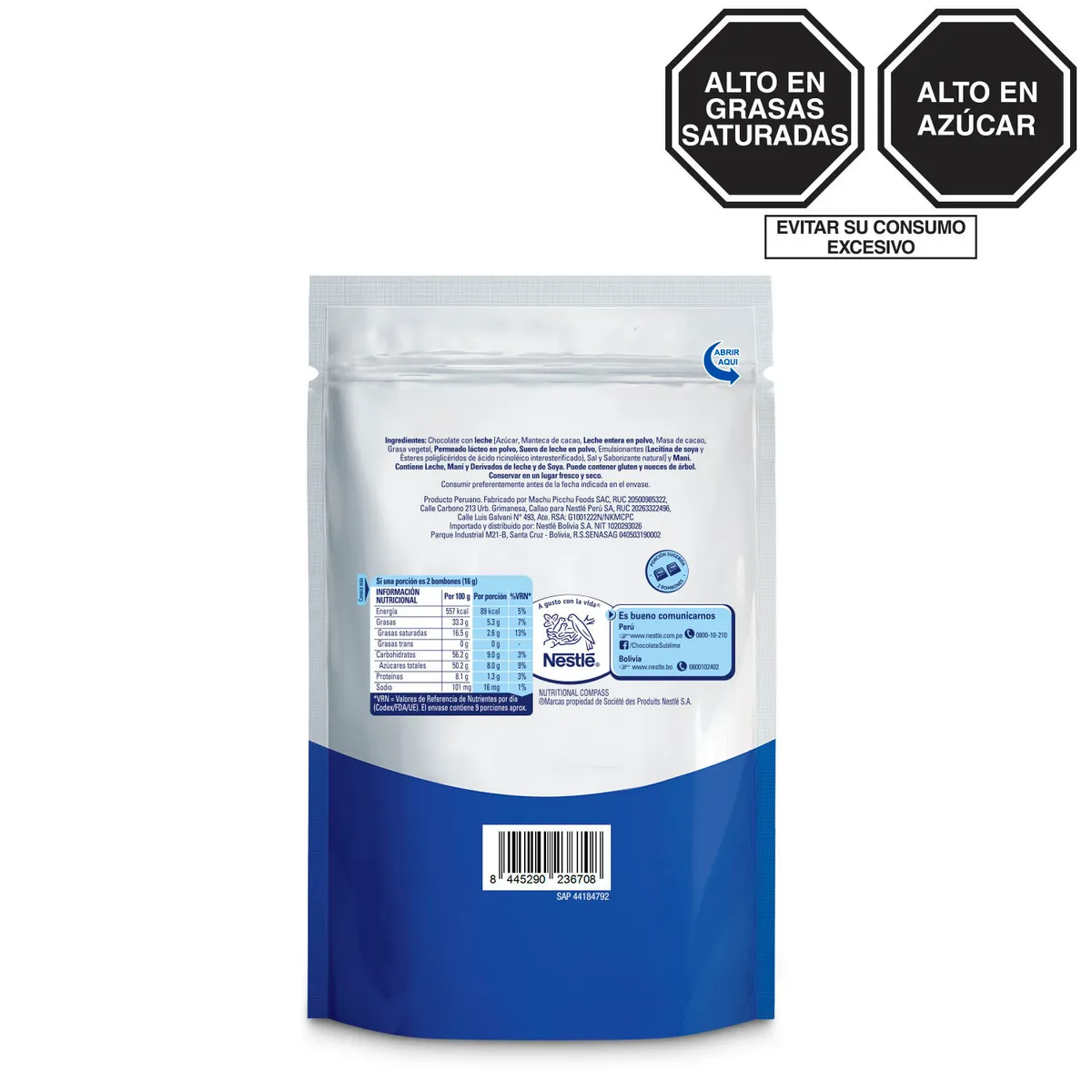 SUBLIME - Bombones Chocolate Sublime Crema Maní Doypack 136 g