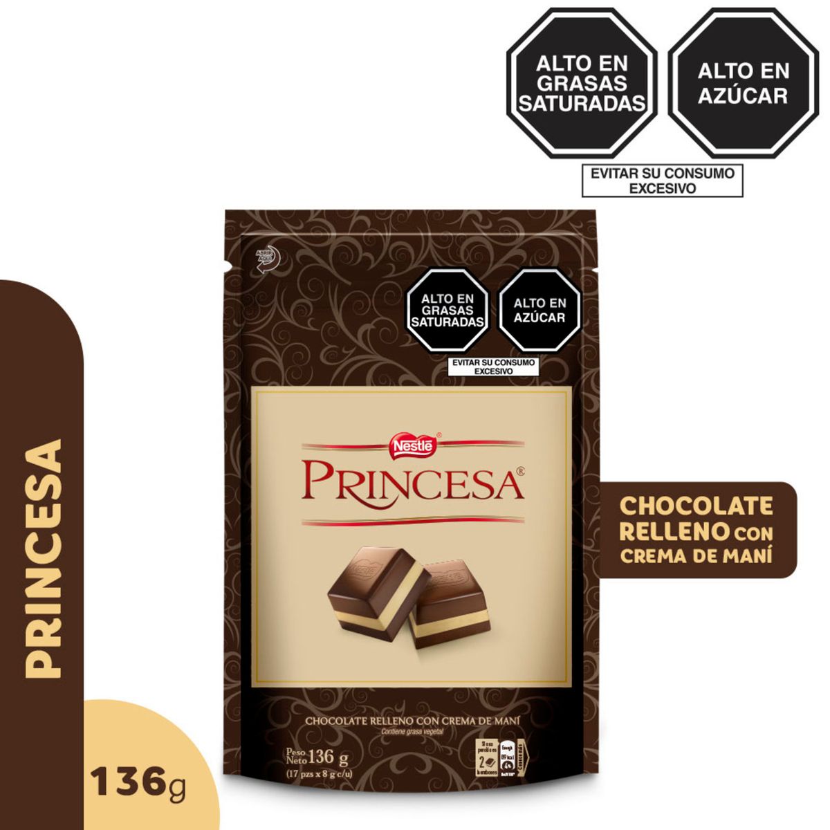 PRINCESA - Chocolate Princesa Rellena Crema Maní Doypack 136 g