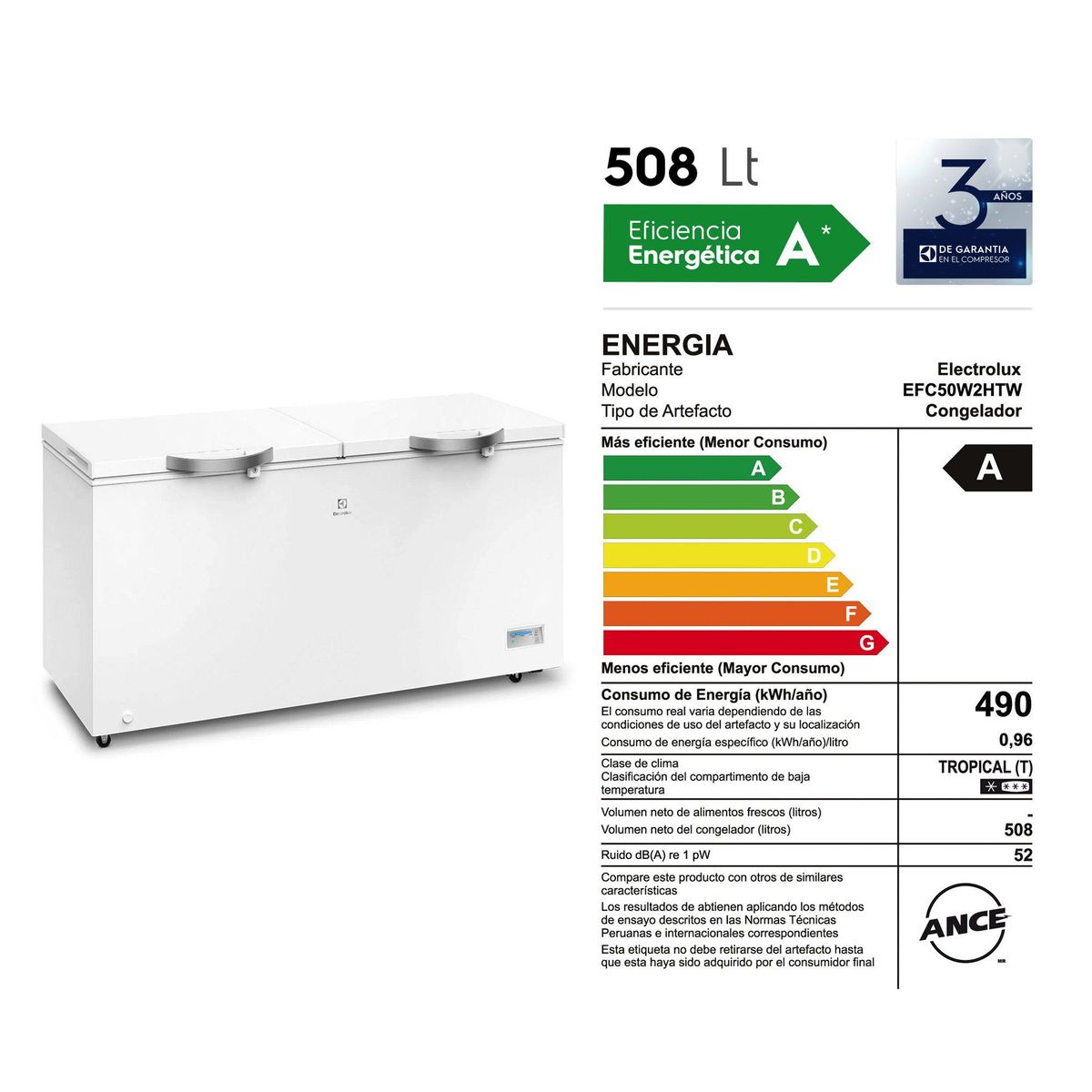 ELECTROLUX - Congeladora Electrolux 508 L Efc50W2Htw