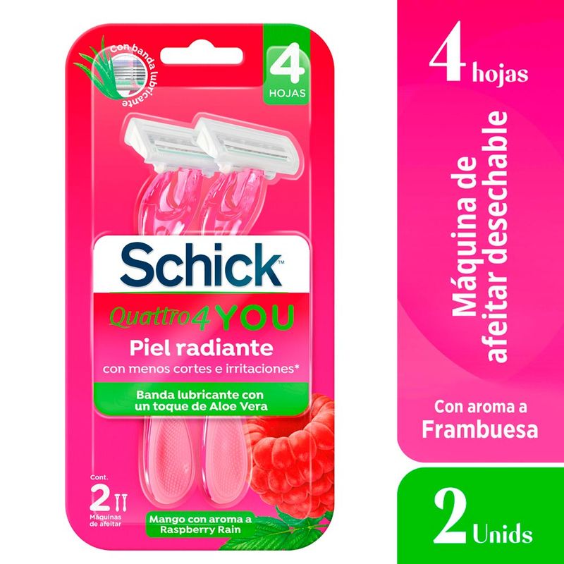 SCHICK - Máquina De Afeitar Schick Mujer Quattro You Aroma Frambuesa Pack 2 Und