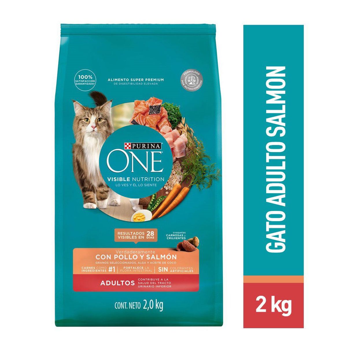 PURINA ONE - Alimento Seco Gatos Adultos Purina One Pollo Salmón Bolsa 2 Kg