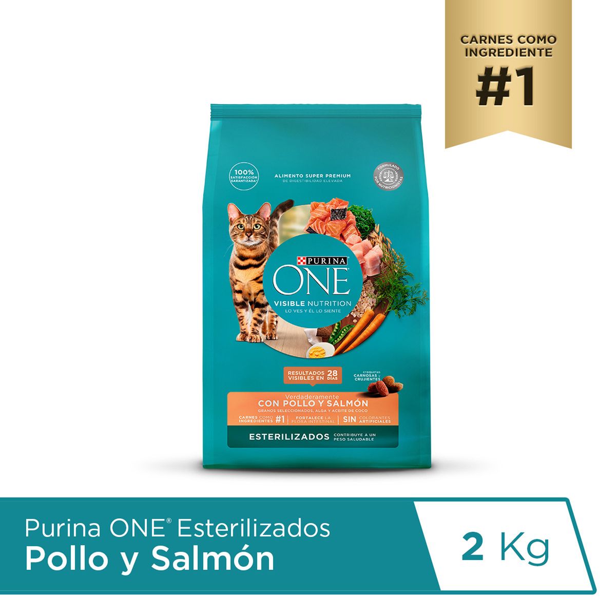 PURINA ONE - Alimento Seco Gatos Esterilizados Purina One Pollo Salmón Bolsa 2 Kg