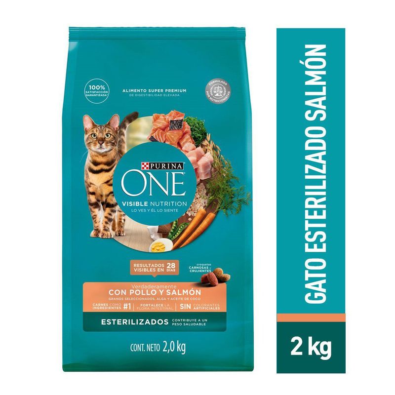 PURINA ONE - Comida para Gatos Esterelizados Purina One Sabor Pollo y Salmón 2 kg