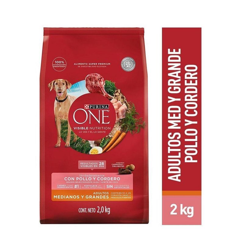 PURINA ONE - Alimento para perro Purina One Adultos medianos y grandes sabor cordero de 2 kg