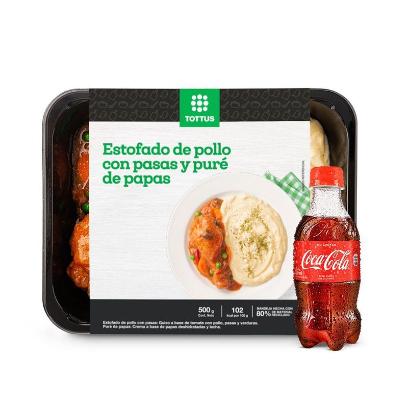 TOTTUS - Estofado De Pollo y Puré + Coca Cola Zero 300 mL