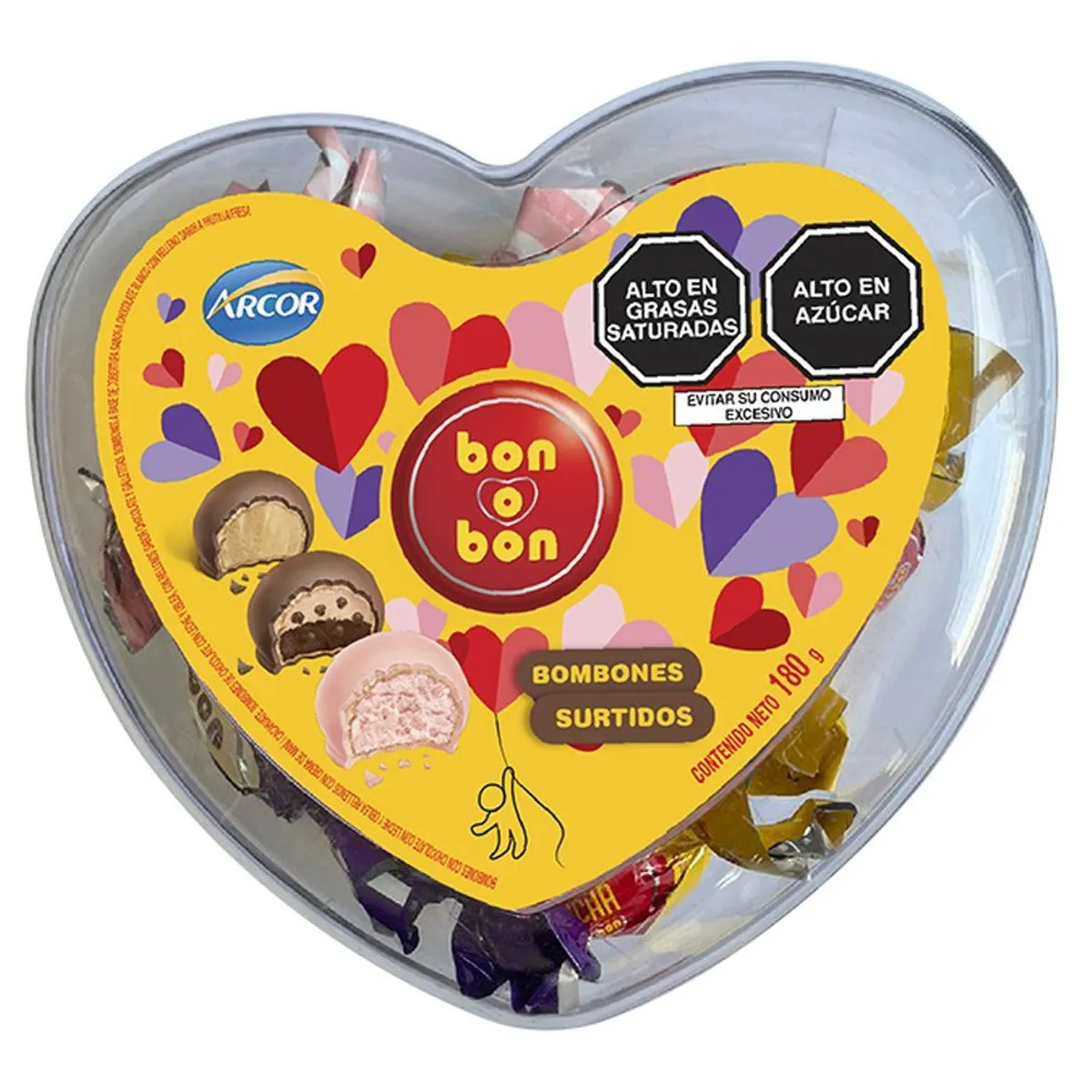 BON O BON - Bombones Surtidos de Chocolate Bon O Bon Corazón Pote 180 g