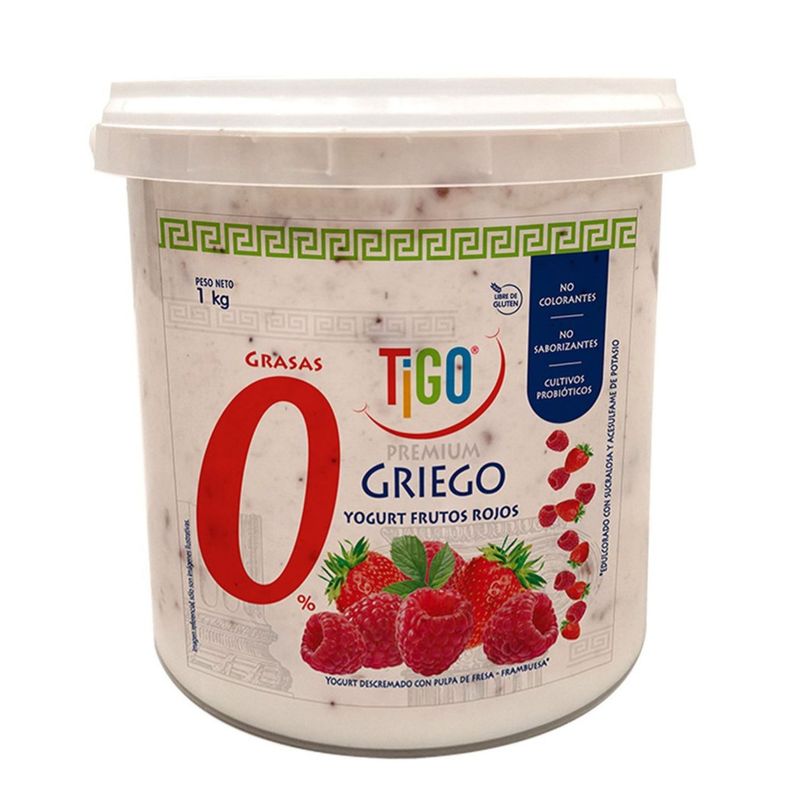 TIGO - Yogurt Griego Tigo Descremado Frutos Rojos Envase 1 Kg