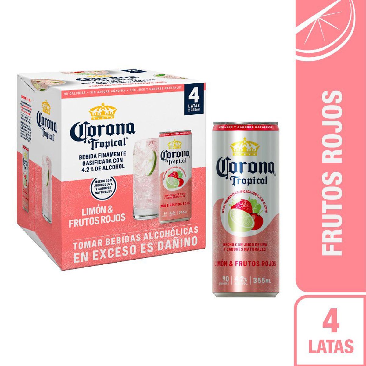 CORONA - Bebida RTD Corona Tropical Limón y Frutos Rojos Pack 4 Latas 355 mL