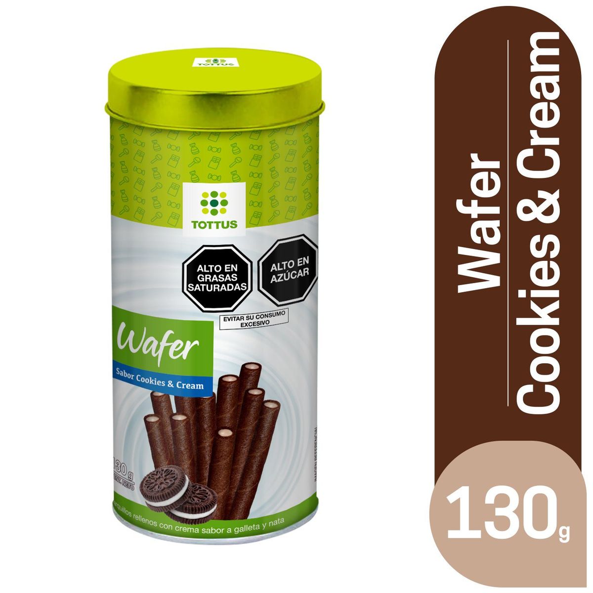 TOTTUS - Barquillo Wafer Roll Tottus Cookies & Cream Empaque 130 g