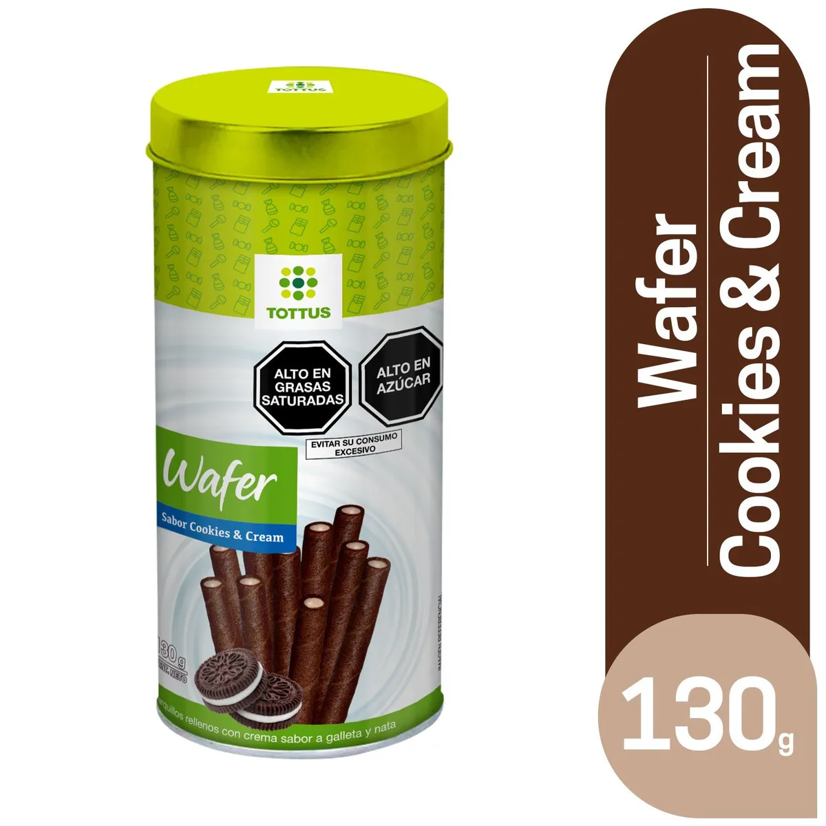 TOTTUS - Barquillo Wafer Roll Tottus Cookies & Cream Empaque 130 g