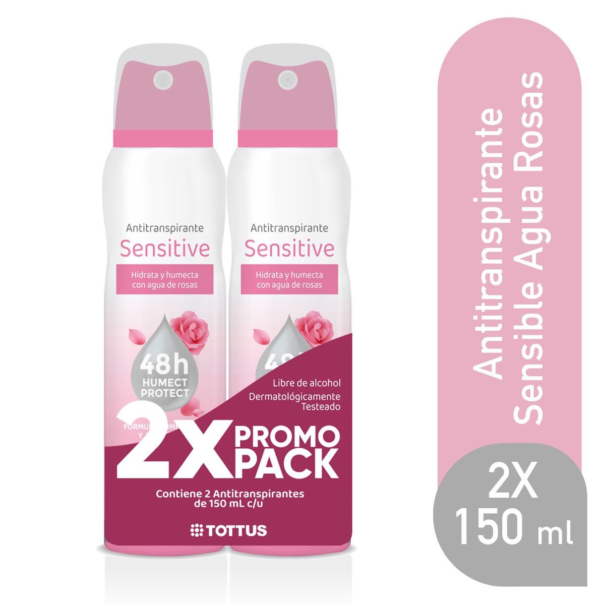 TOTTUS - Antitranspirante en Spray Tottus Mujer Sensitive Agua de Rosas Empaque 2 Und