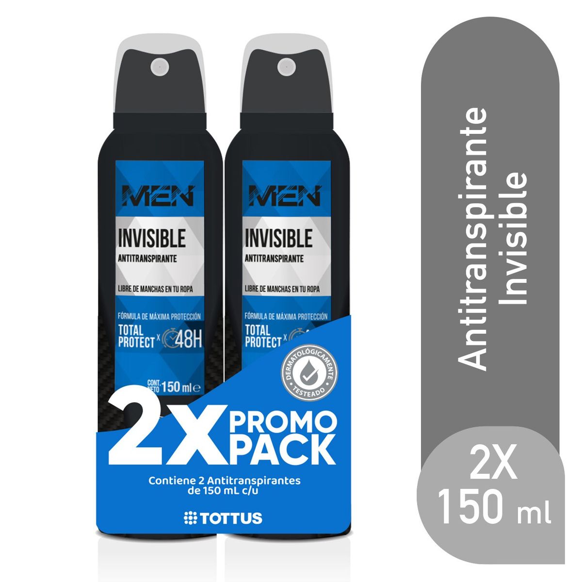 TOTTUS - Antitranspirante en Spray Tottus Hombre Invisible Empaque 2 Und