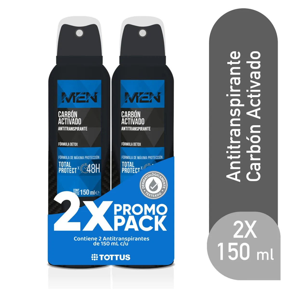 TOTTUS - Antitranspirante en Spray Tottus Hombre Carbón Activado Empaque 2 Und