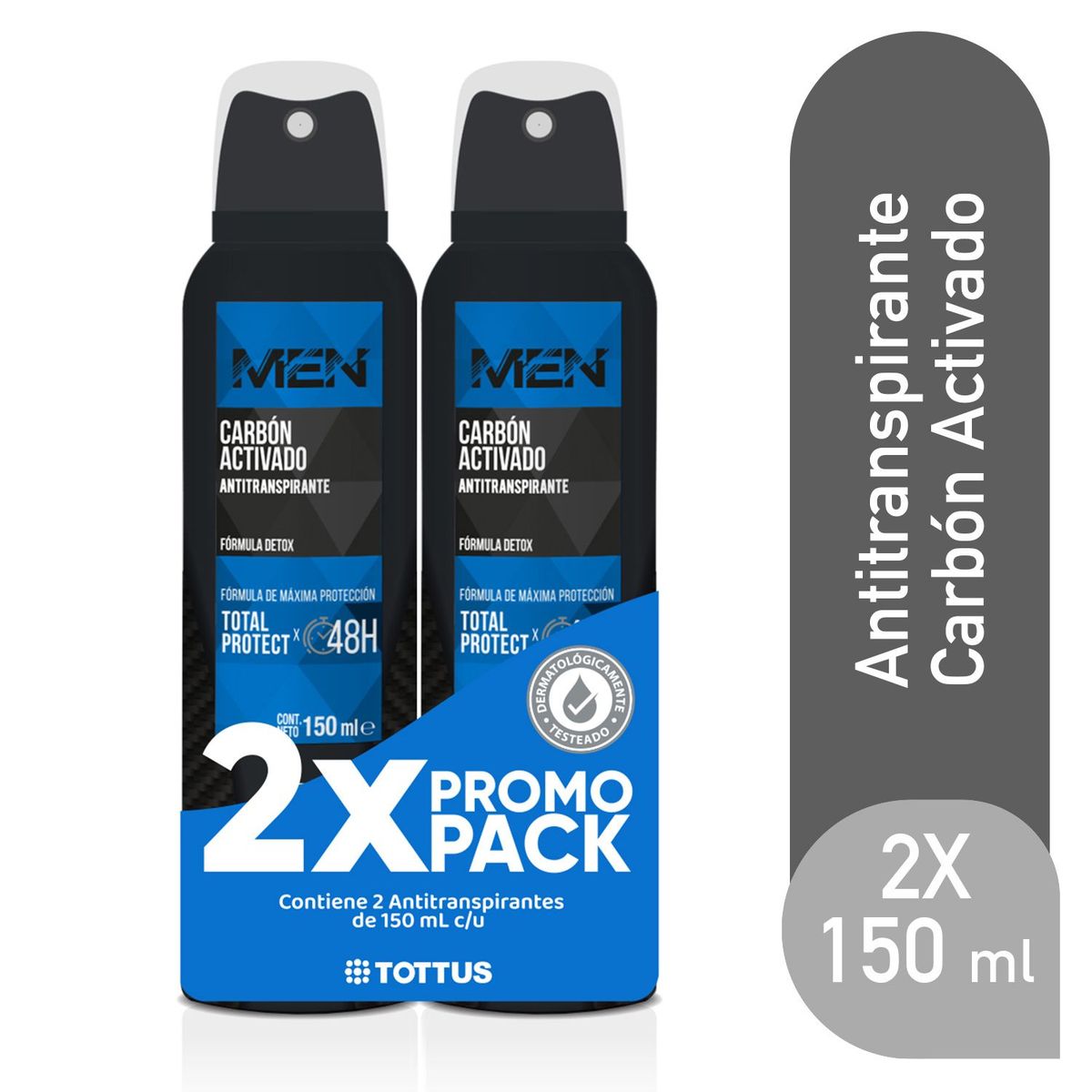 TOTTUS - Antitranspirante en Spray Tottus Hombre Carbón Activado Empaque 2 Und