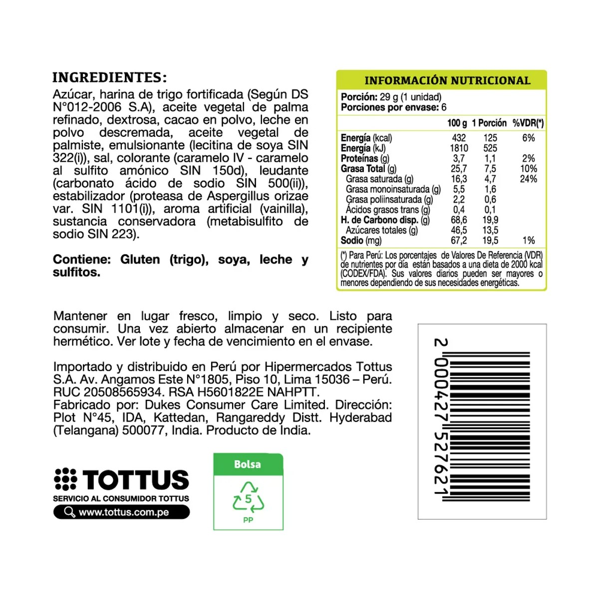 TOTTUS - Quadry 6pack Chocolate Tottus 174g