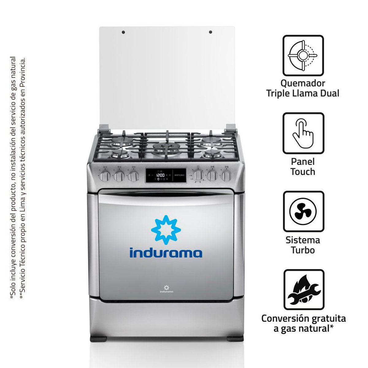 INDURAMA - Cocina 30 Pulgadas 5 Hornillas Triple Llama Dual Montecarlo Croma