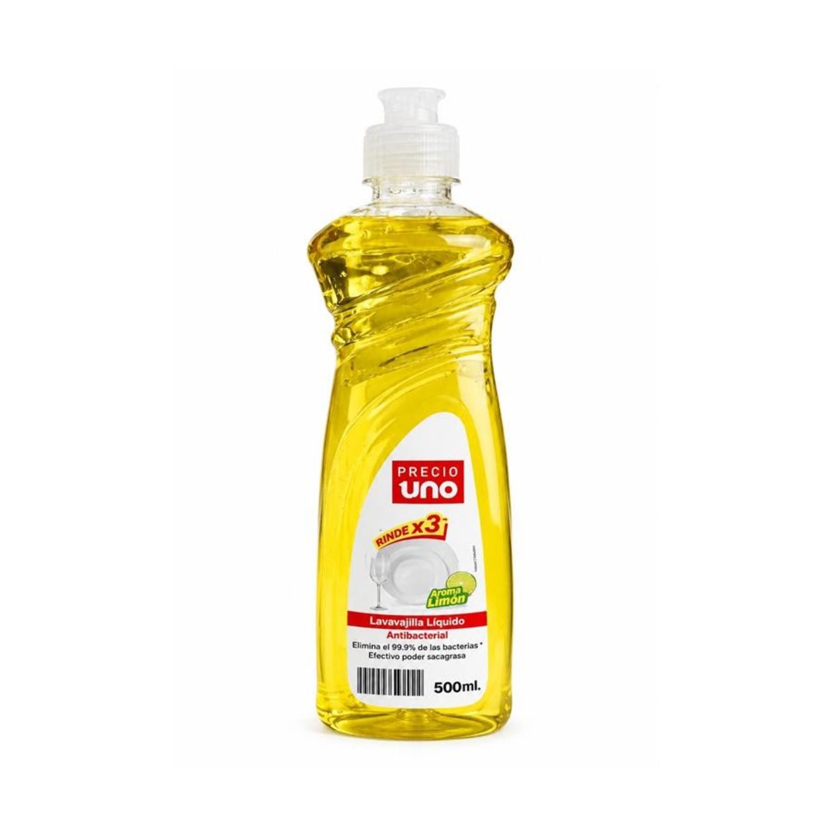 PRECIO UNO - Lavavajilla Líquido Antibacterial Limón Precio Uno Envase 500 mL