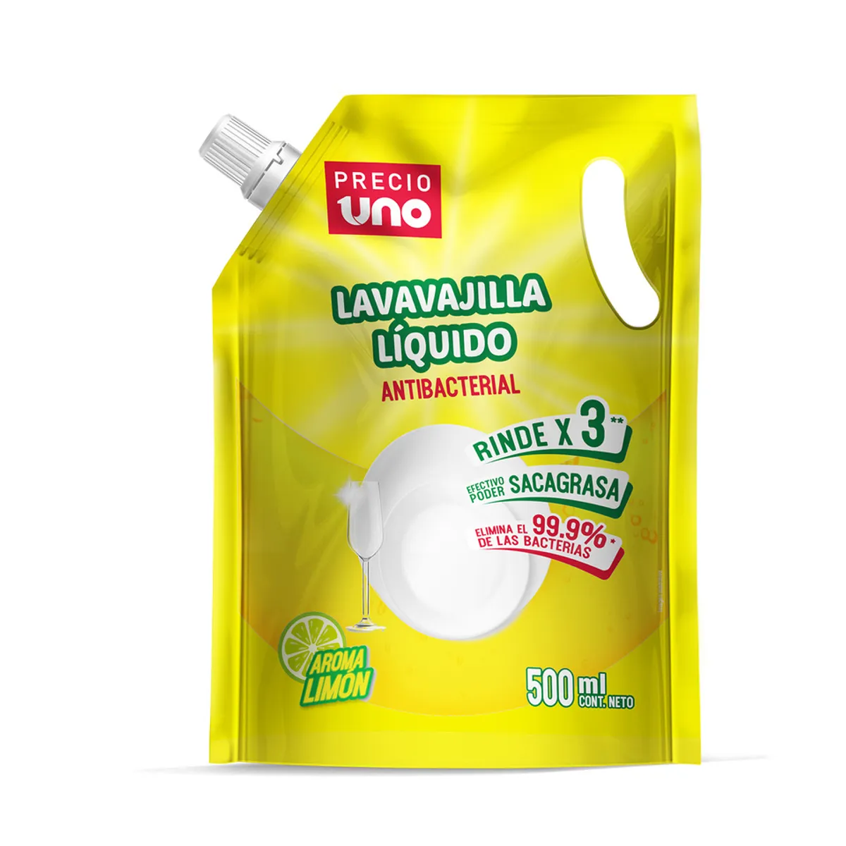 PRECIO UNO - Lavavajilla Líquido Precio Uno Limón Doypack 500 mL