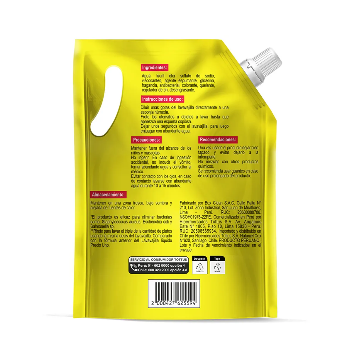 PRECIO UNO - Lavavajilla Líquido Precio Uno Limón Doypack 500 mL