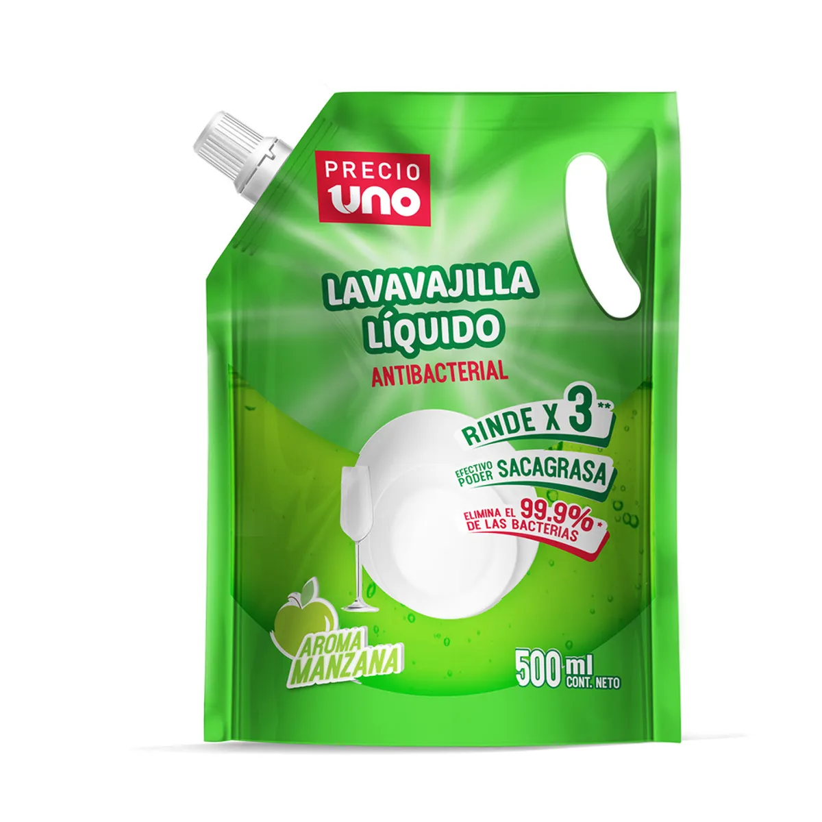 PRECIO UNO - Lavavajilla Líquido Precio Uno Manzana Doypack 500 mL