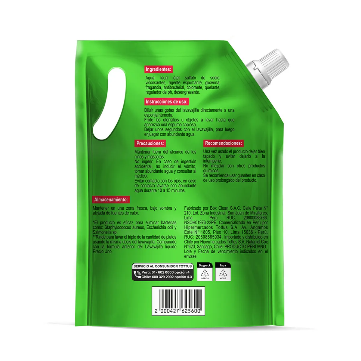 PRECIO UNO - Lavavajilla Líquido Precio Uno Manzana Doypack 500 mL